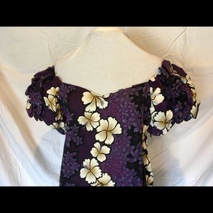 Rich Purple, Cream Floral Hawaiian Dress XL
